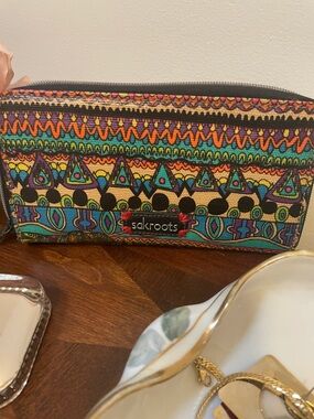 Sakroots Multicolor Tribal Print Wallet— Teal, Purple, Orange, Yellow